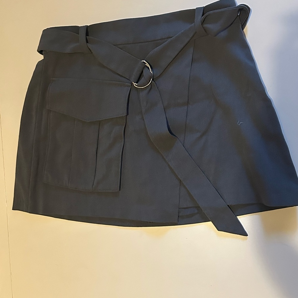 Grey Mini Skirt with D-Ring Belt